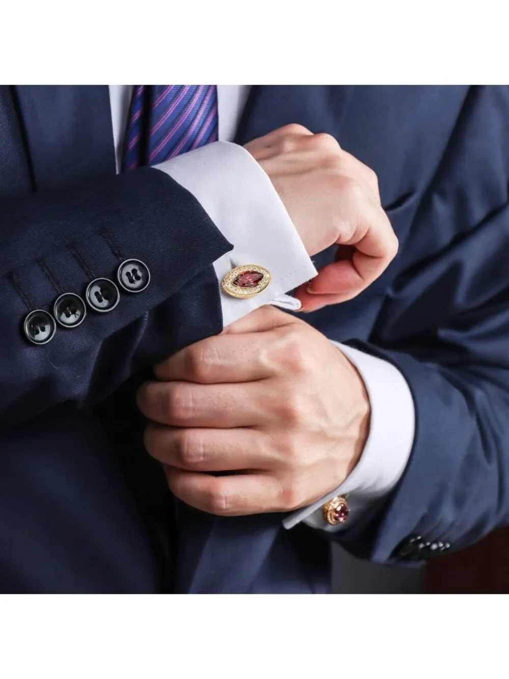 Elegant Gold Diamond Crystal Cufflinks for Men | Perfect Wedding & Business Gift